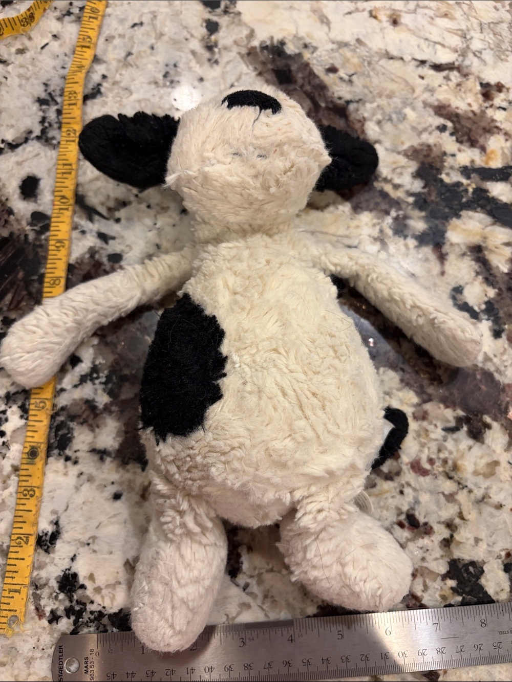Jellycat Cream and Black puppy medium Bashful Rufferty Puppy